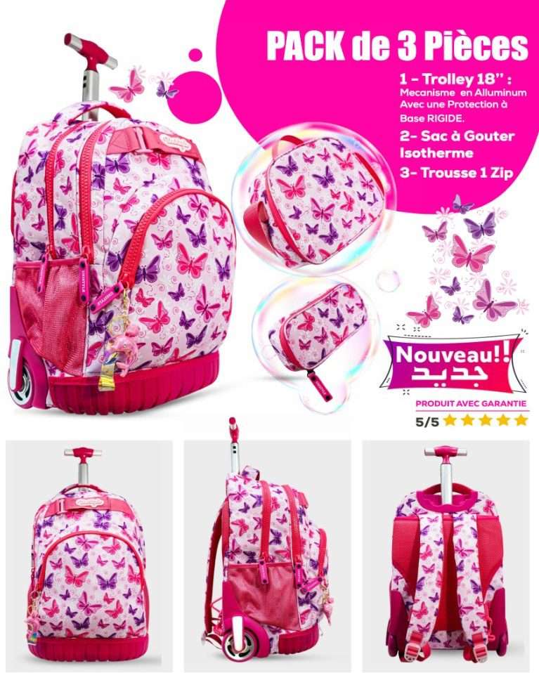 Pack Cartable Trolley 3 Pièces – Fille & Garçon