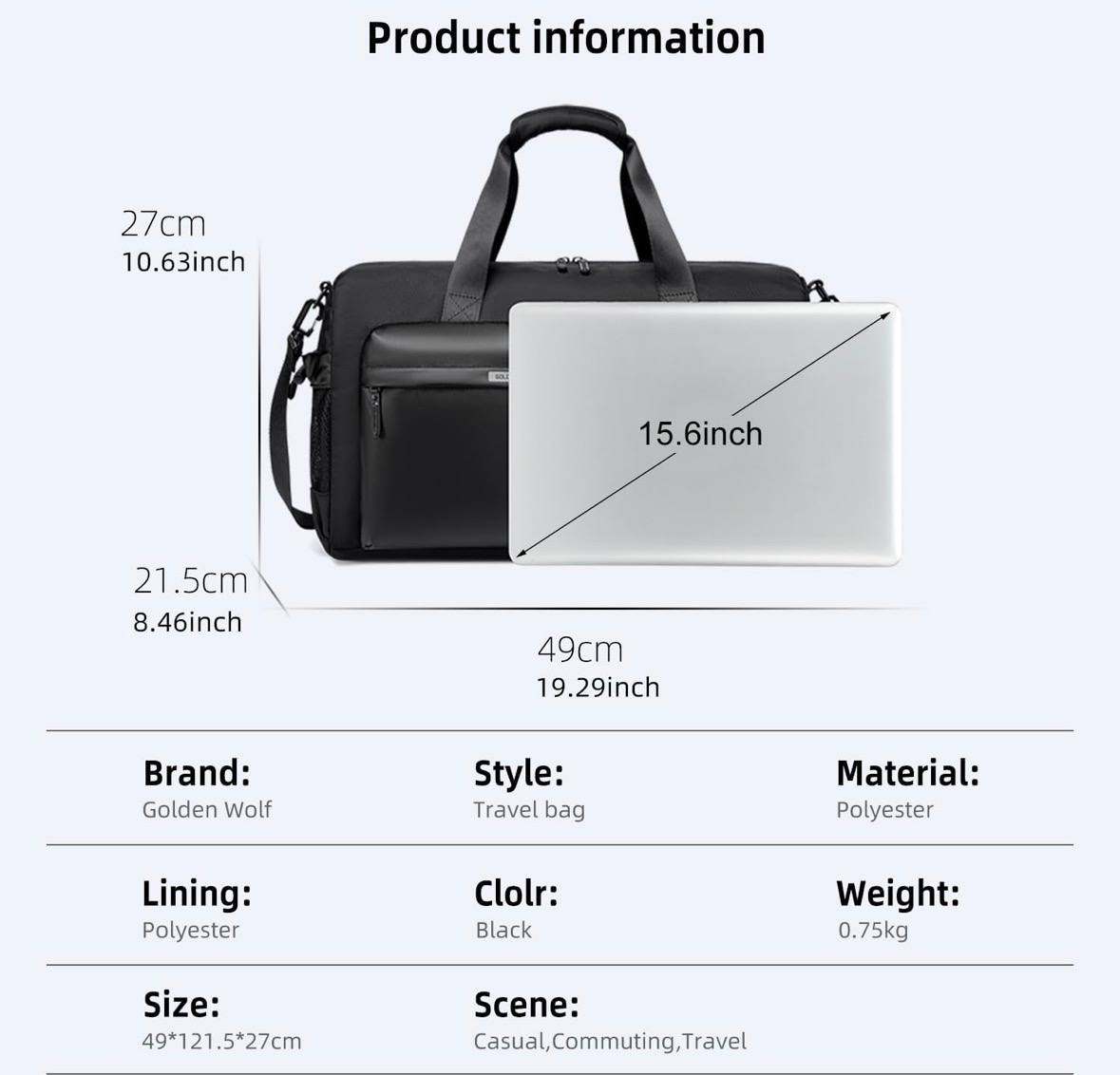 Sac de Sport & Voyage Grande Capacité 28L – Imperméable, Compartiment Chaussures & Bandoulière