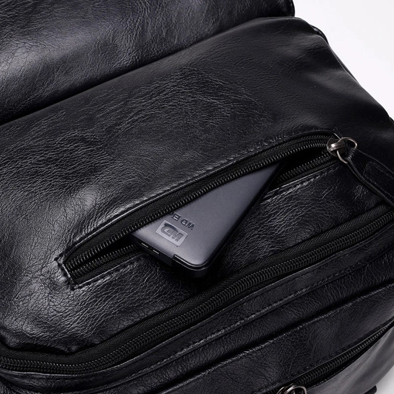 Sac à dos cuir PU noir homme — Style urbain | Compartiment PC 15,6"