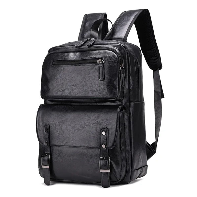 Sac à dos cuir PU noir homme — Style urbain | Compartiment PC 15,6"