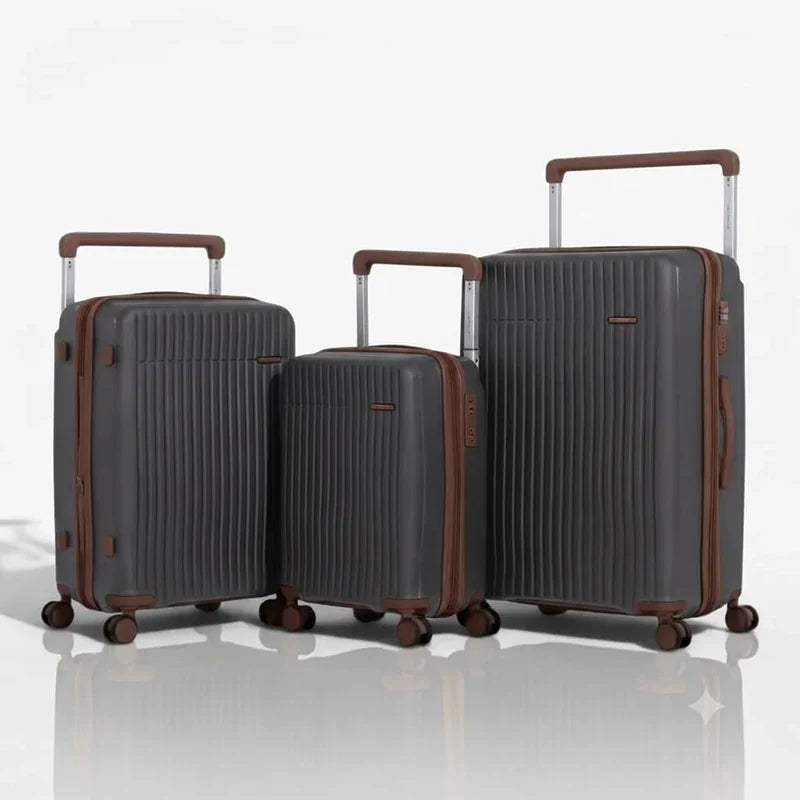  Set de 3 valises rigides gris avec 4 roues pivotantes et coque résistante