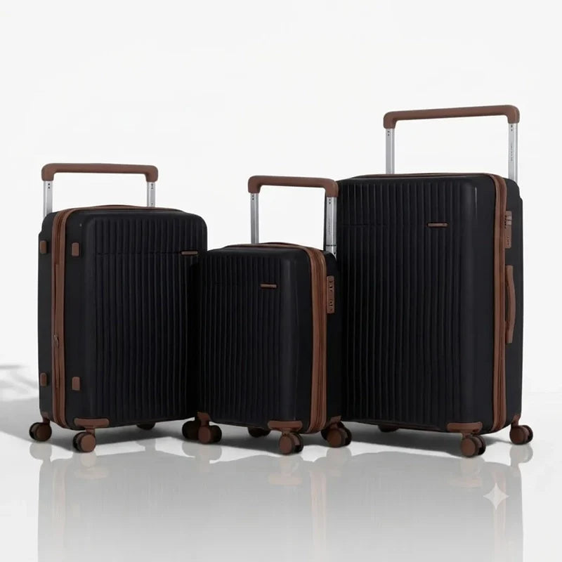 Set de 3 valises rigides noir avec roues pivotantes 360° et poignée télescopique