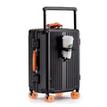 Valise cabine 20 pouces en polycarbonate noir avec cadre en aluminium et serrure TSA.