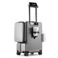 Valise cabine rigide ouverte montrant l'intérieur spacieux avec sangles de maintien et pochette avant
